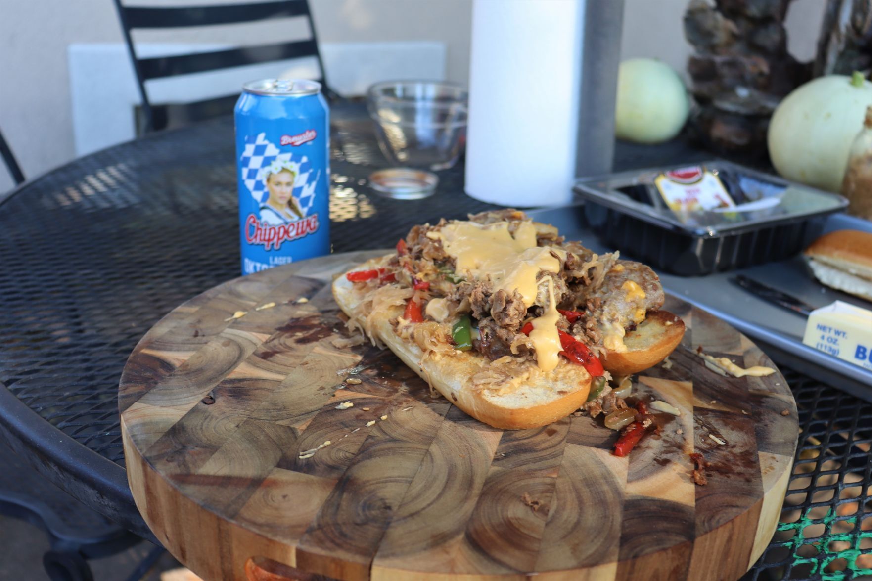 Blake Sykora preparing a Wisconsin cheese steak